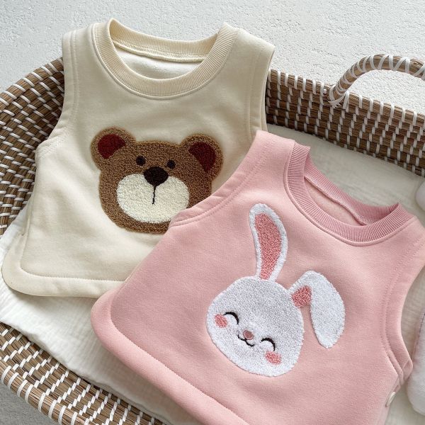 兔子/小熊刺繡加絨側開背心 