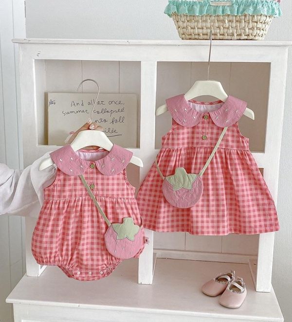 娃娃領格紋包屁衣/洋裝(附番茄包) 