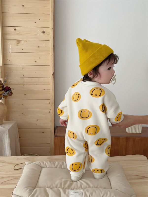 『現貨80cm』滿版可愛笑臉加厚連身裝 