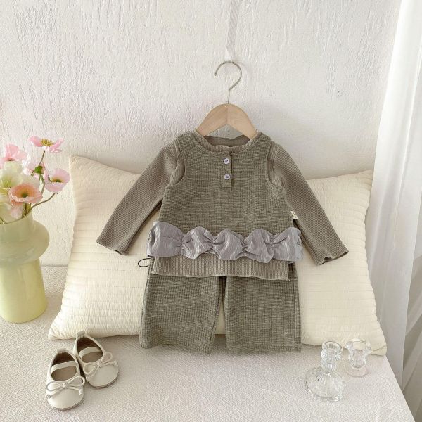 螺紋軟糯上衣/華夫格背心兩件套 