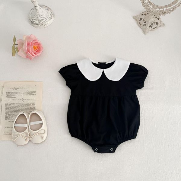 赫本風娃娃領撞色包屁衣 