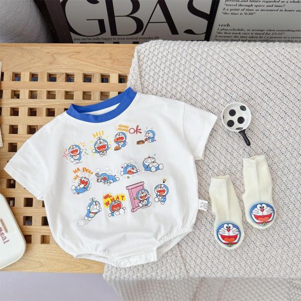 可愛小叮噹印花短袖包屁衣+襪 