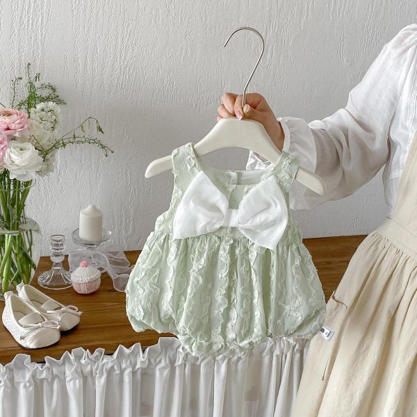 大蝴蝶結壓紋無袖包屁衣 