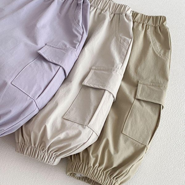 素色工裝大口袋束口長褲 