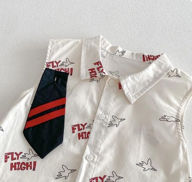 可拆式領帶-個性字母翻領連身裝 