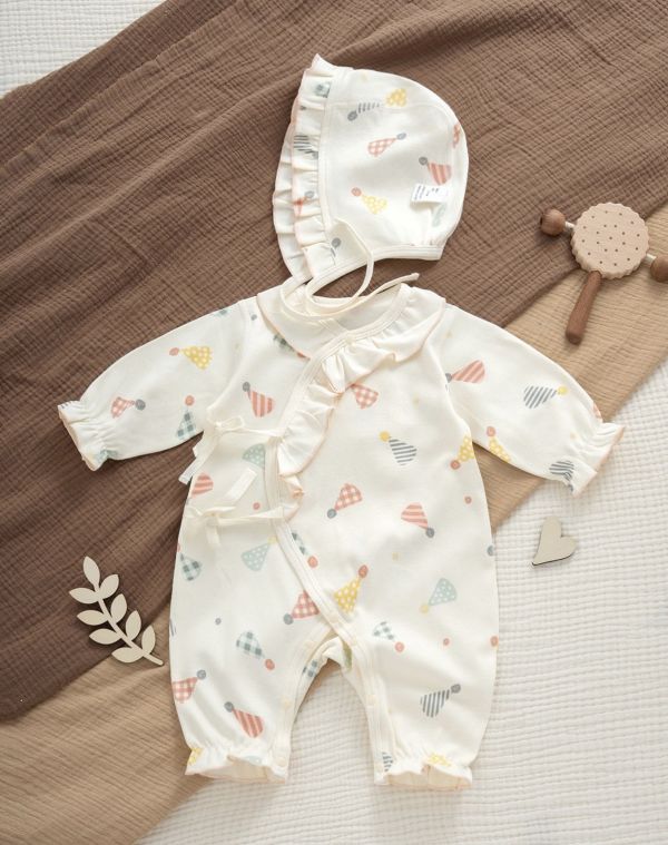 新生兒生日帽印花包屁衣/連身裝 
