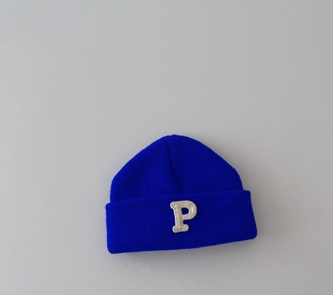 P字刺繡針織瓜皮毛帽(13色) 