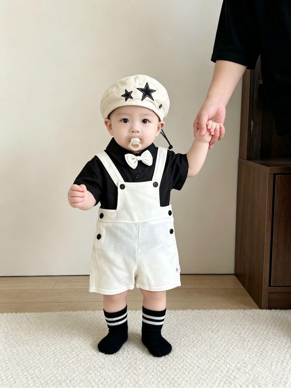 兩件式紳士寶領結上衣+吊帶裙套裝 