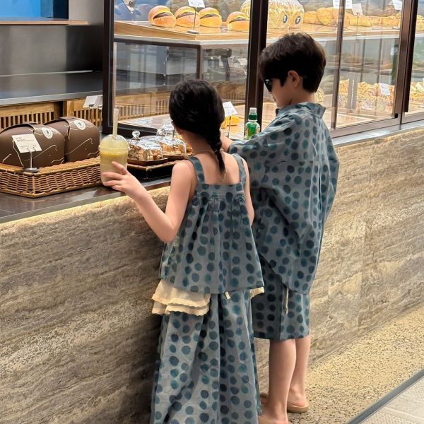 男女童圓點襯衫套裝/吊帶背心套裝 