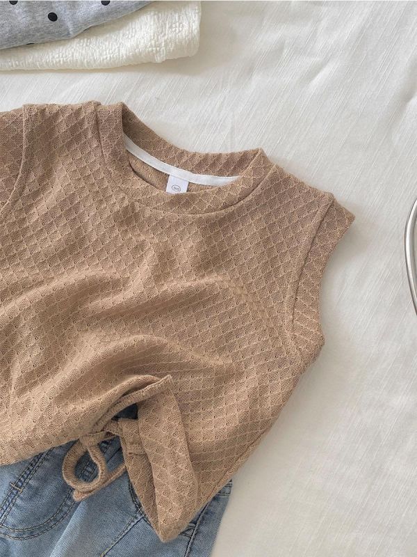 微露背綁繩透膚素色背心 