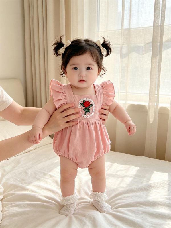 公主玫瑰小花刺繡包屁衣(2色) 