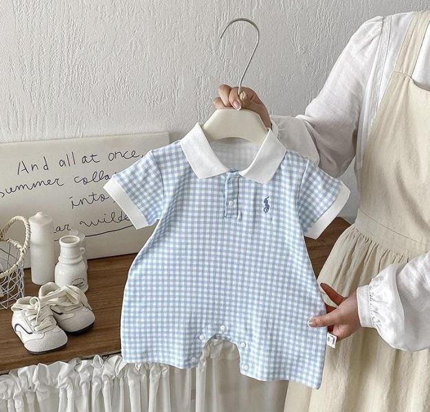 撞色翻領格紋連身裝 