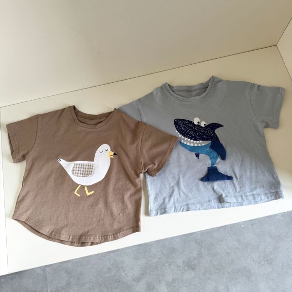 鯊魚/鴿子拼布素色上衣 