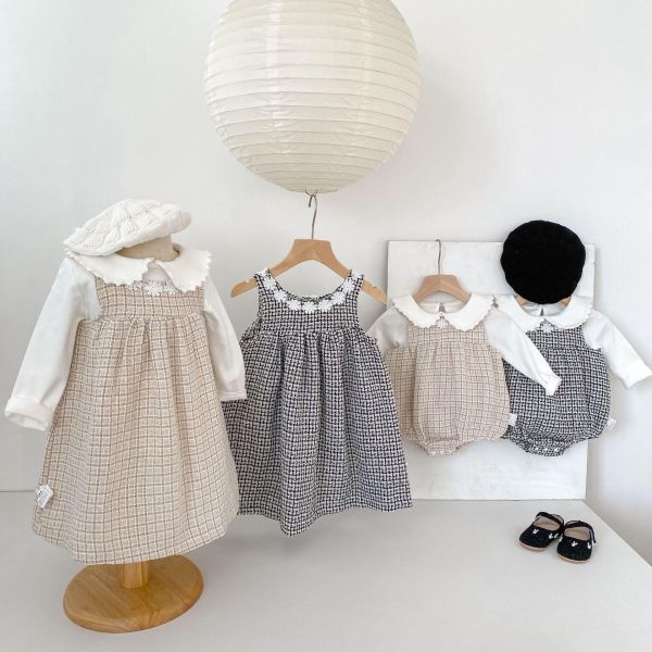 姊妹款小香風格紋包屁衣/洋裝 