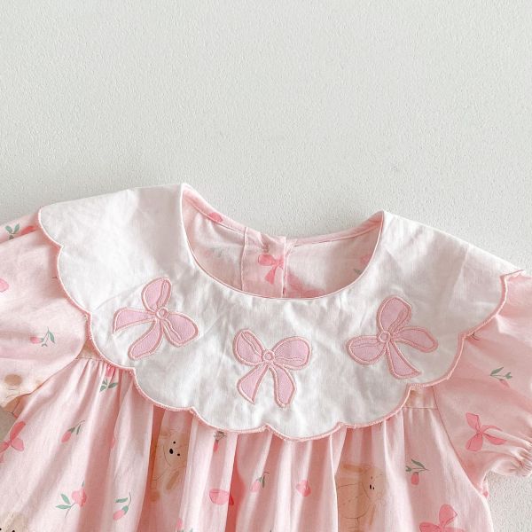 蝴蝶結花邊翻領透氣包屁衣 