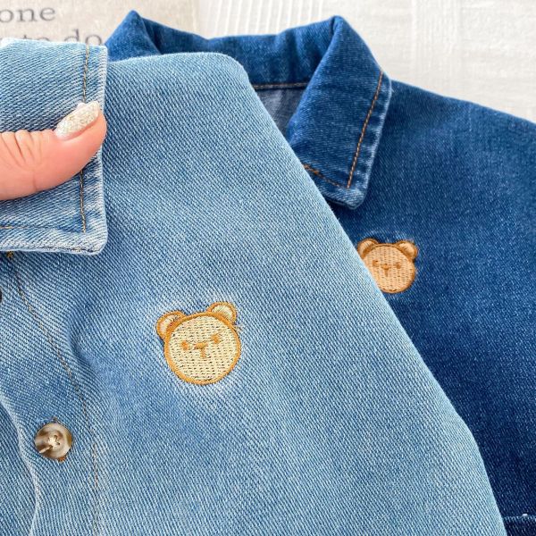 小熊刺繡polo領牛仔連身裝 