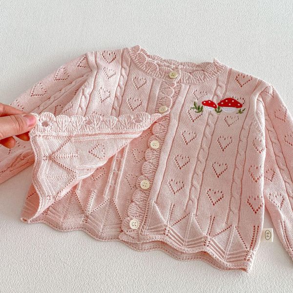 愛心簍空蘑菇針織開釦外套 