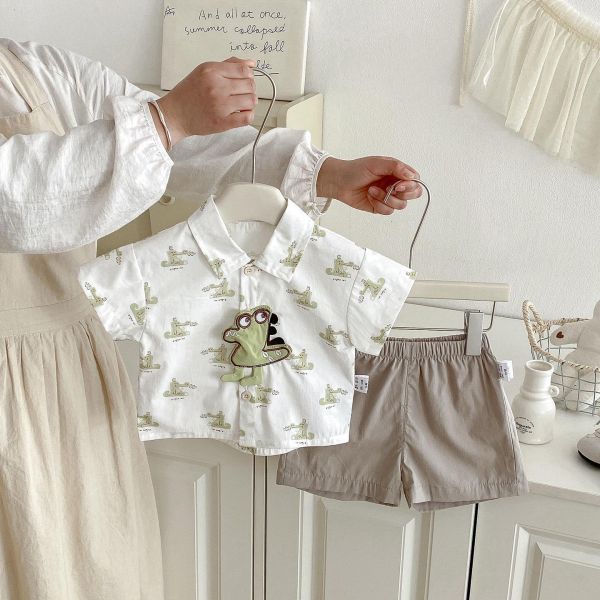 立體恐龍襯衫+短褲套裝 