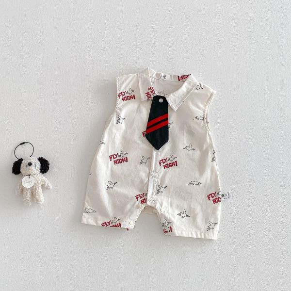 可拆式領帶-個性字母翻領連身裝 