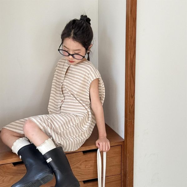 休閒慵懶條紋字母開釦連身裝(2色) 