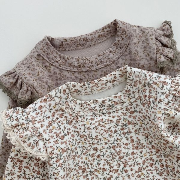 滿印碎花飛袖包屁衣+長褲+帽三件套裝 