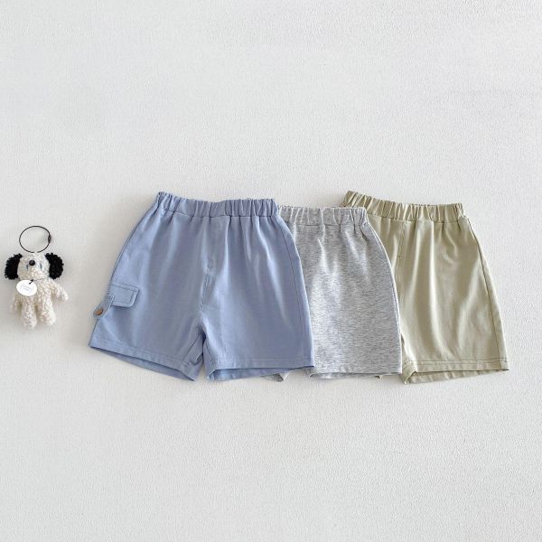 素色夏日假口袋五分短褲 