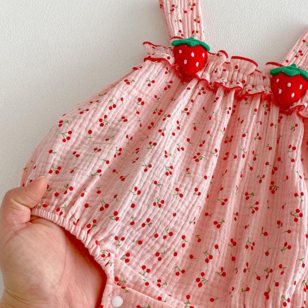 可愛粉系草莓櫻桃背帶包屁衣 