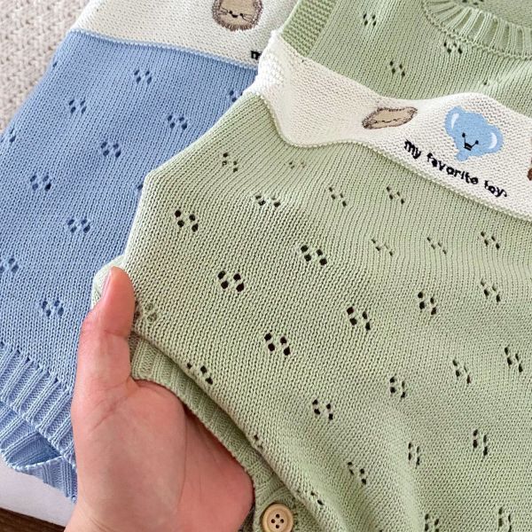 可愛動物薄針織鏤空包屁衣 