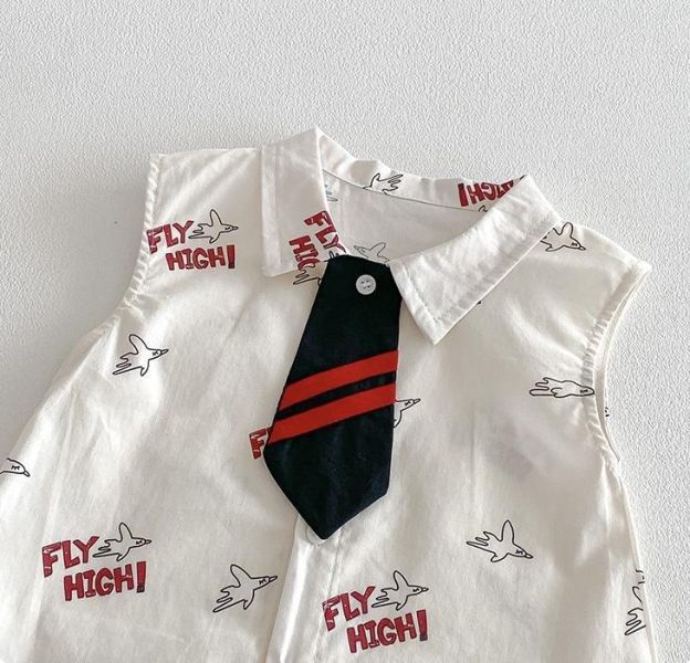 可拆式領帶-個性字母翻領連身裝 