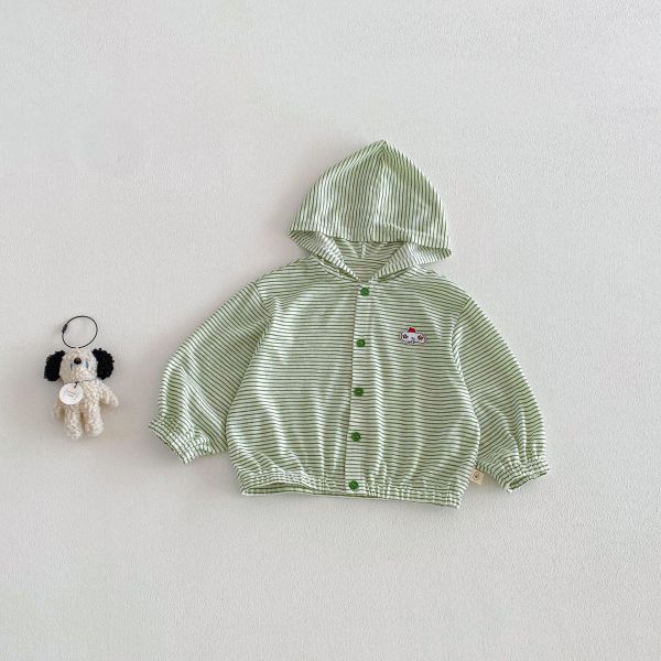 素色條紋大象布標連帽薄外套 