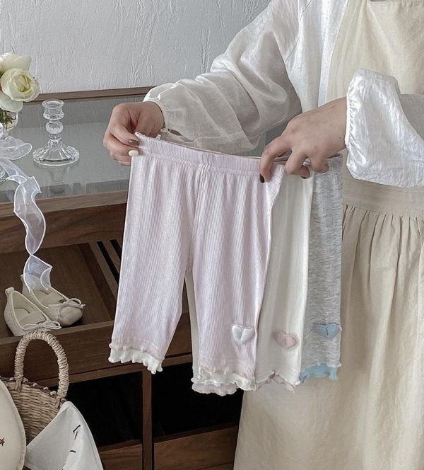 撞色木耳捲邊愛心透氣長褲 