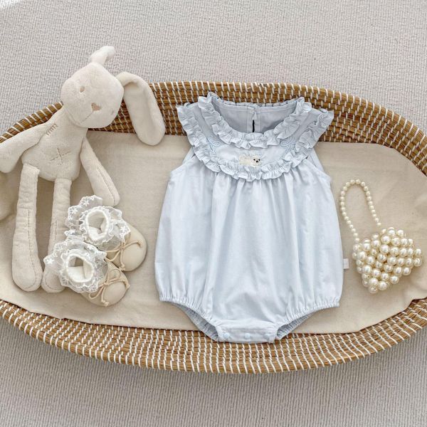 花領口兔子刺繡削肩包屁衣 