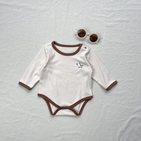 新生兒撞色拚袖可愛肩釦包屁衣 