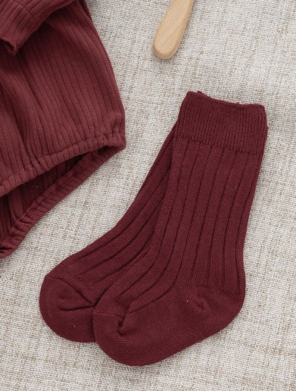 新生兒酒紅色質感花領包屁衣 