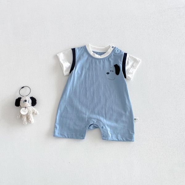 假兩件拼色小狗連身裝 