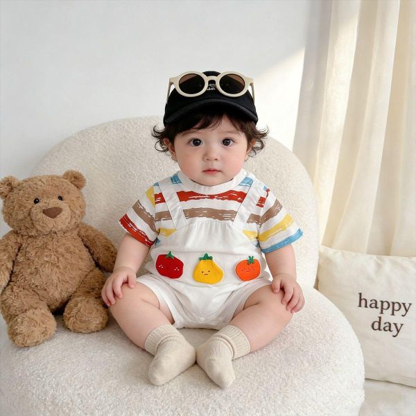 假兩件條紋上衣番茄吊帶褲 