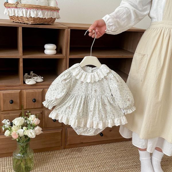 蕾絲領田園碎花包屁裙 