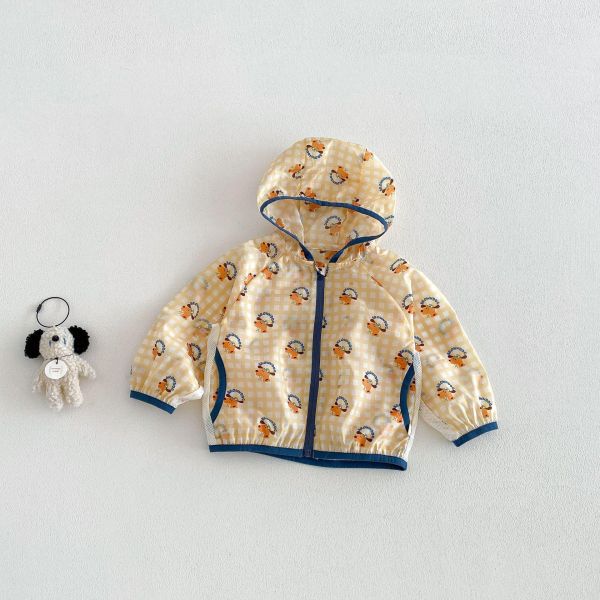 可愛滿版印花網眼透氣連帽薄外套 