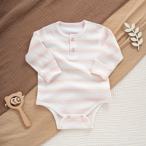新生兒螺紋條紋開釦四季包屁衣 