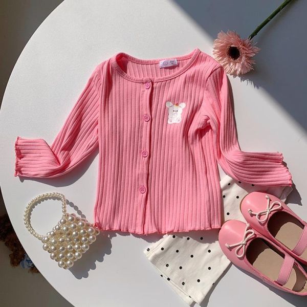 螺紋木耳捲邊可愛印花薄外套 