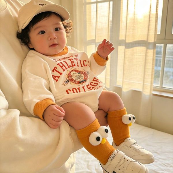 字母狗狗印花壓邊包屁衣+襪 