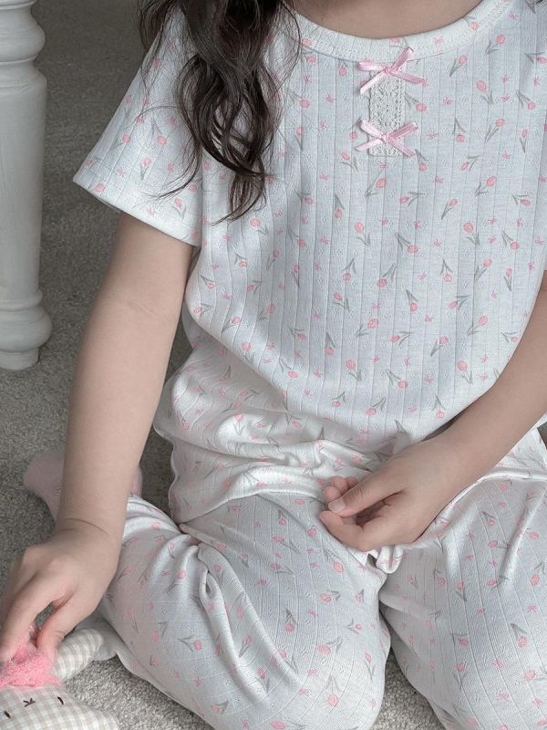 夏季碎花螺紋透氣居家兩件套套裝 