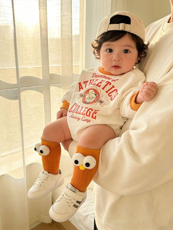 字母狗狗印花壓邊包屁衣+襪 