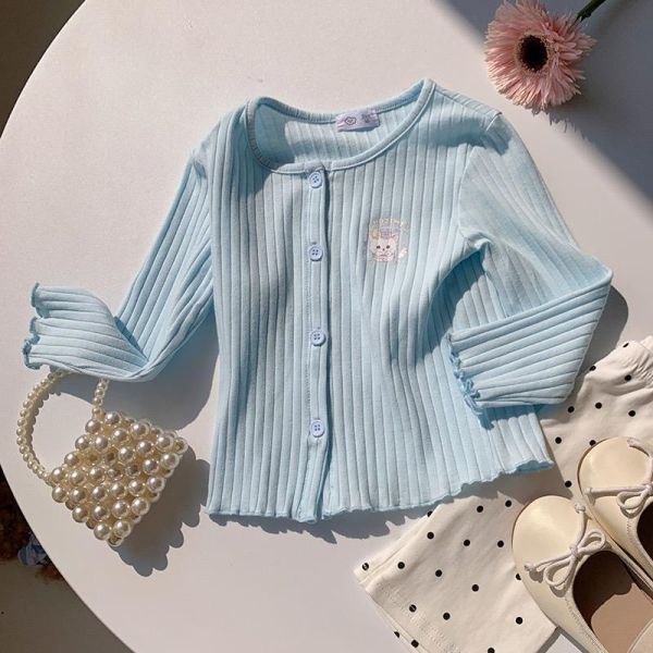 螺紋木耳捲邊可愛印花薄外套 