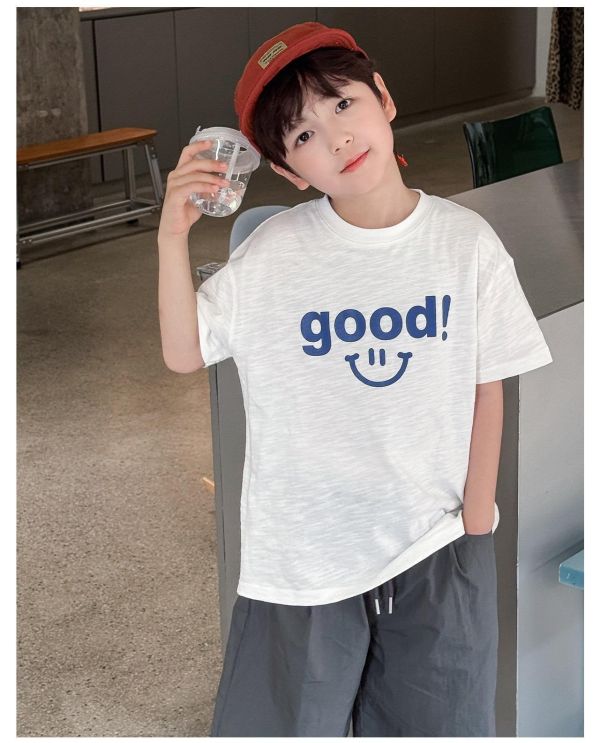 Good笑臉印花素色T恤上衣(2色) 