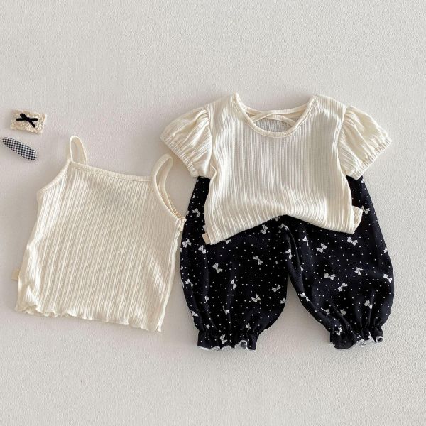 蝴蝶結螺紋上衣/背心/長褲 