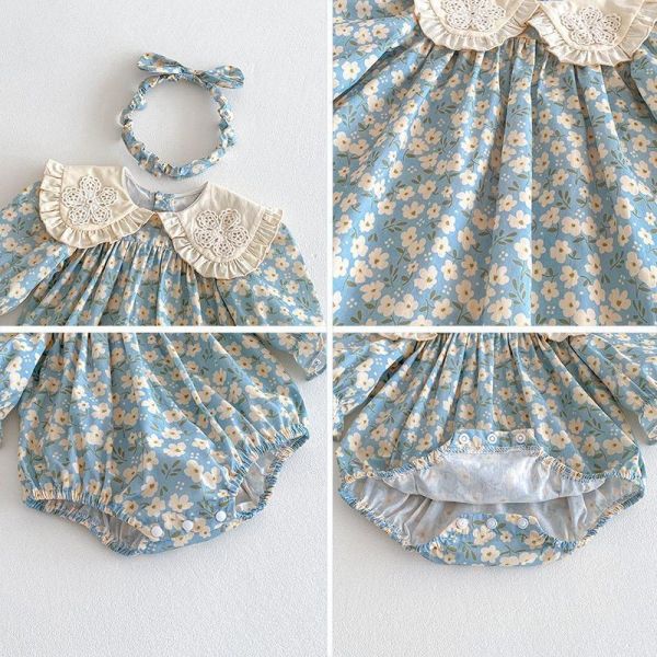 姐妹款大翻領田園碎花包屁衣/洋裝(含頭飾) 