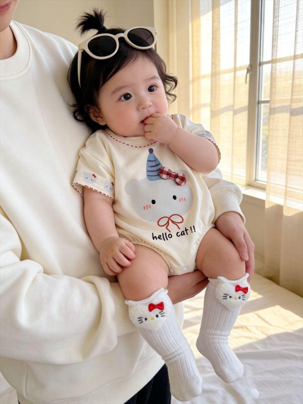 生日帽小熊可愛連袖包屁衣 