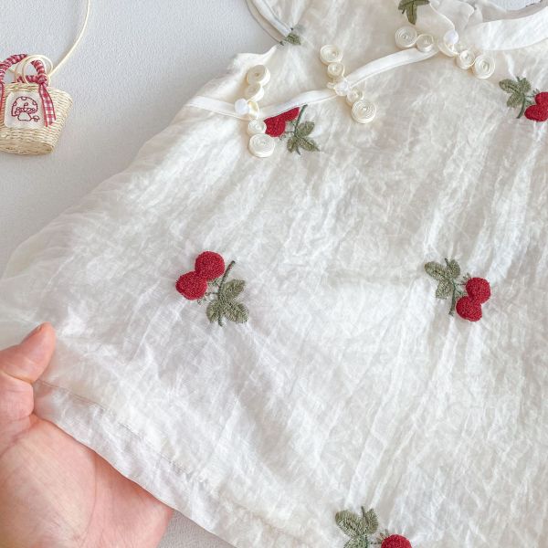 復古風櫻桃刺繡旗袍連身裙 