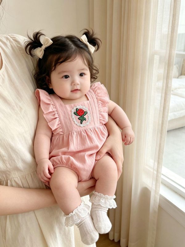 公主玫瑰小花刺繡包屁衣(2色) 